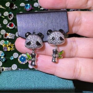 Panda Earrings with Black and Silver Accents